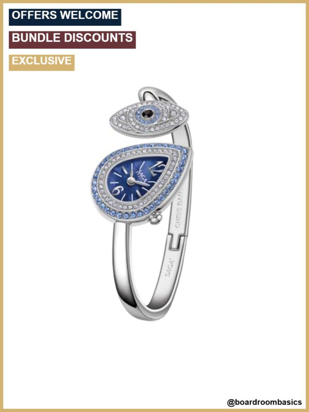 Luxury Cuff Bracelet Watch with Danube Crystals & Mother-of-Pearl Dial